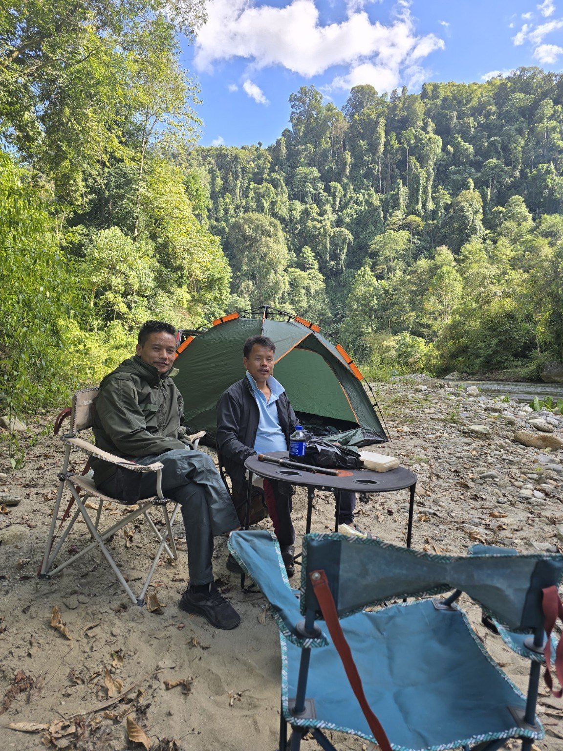 Camping in a forest valley